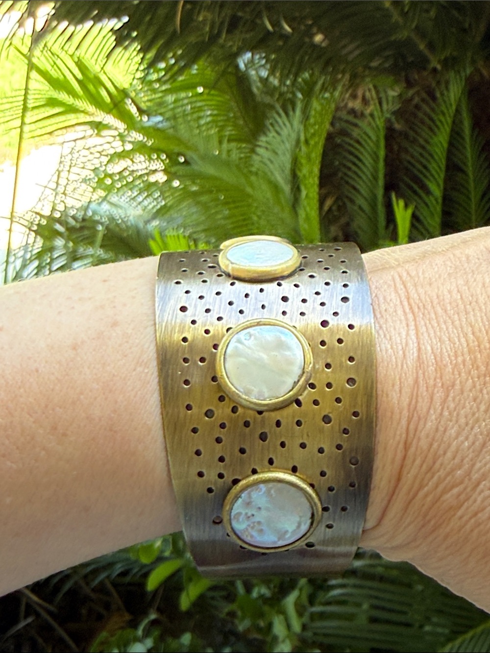 Brass with Mother of Pearl Cuff Bracelet - Women Accessories